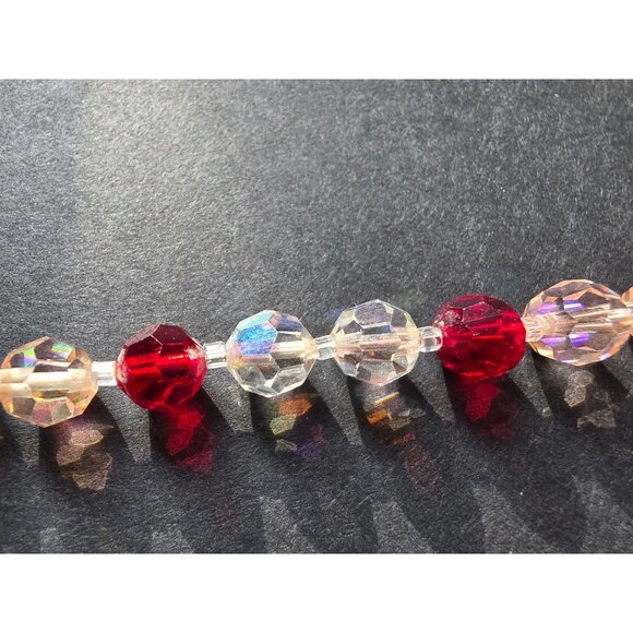 Vintage Red & Clear AB Crystal Beaded Necklace With Rhinestone Clasp - Picture 5 of 9